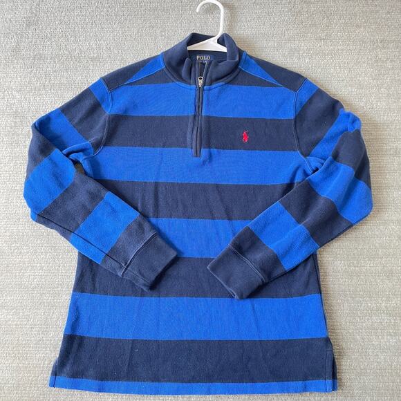 Polo Ralph Lauren Sweater Kids L 14-16 Blue Striped 1/4 Zip Mock Neck Preppy - Picture 12 of 12